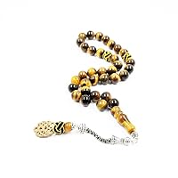 albasha Tasbih Natural Tiger eye stone With Tabizon handmade Muslim rosary bead Misbaha beads Islamic gift