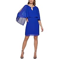 Vince Camuto Womens Chiffon Cape Overlay Cocktail and Party Dress Blue 8