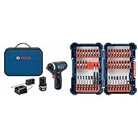 Bosch PS21-2A 12V Max 2-Speed Pocket Driver Kit with 2 Batteries, Charger and Case & 44 Piece Impact Tough Screwdriving Custom Case System Set SDMS44