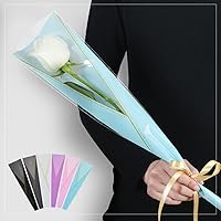 100 PCS Single Rose Sleeve Single Flower Wrapping Bags Single Rose Packaging Cellophane Flower Sleeves for Florist Bouquet Supplies Mother's Day Valentine's Day (Blue and Gold Letter)