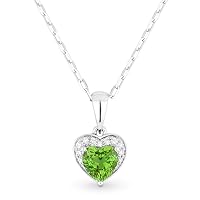 14K White Gold Heart Shape .46 ct Amethyst (5mm) & .04ct White Diamond Hearts Pendant Necklace