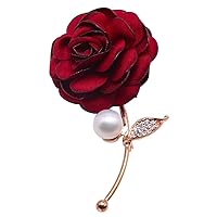 JYX Pearl Red Rose Brooch Pin Flat Round White Pearl Brooch Pin Wedding Bridal Scarf Party Dress Bride Jewelry Gifts Bridesmaid Brooch Pins for Women