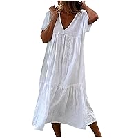 Women's Casual Dresses Summer Dress Short Sleeve V Neck Down Casual Swing Short Beach Dress Dresses 2023