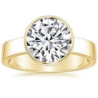 3.0 CT Round Colorless Moissanite Engagement Ring, Wedding Bridal Ring, Eternity Solid 10K Yellow Gold Diamond Solitaire Bezel-Setting Anniversary Promises Gifts for Her