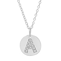 Amanda Rose Collection Diamond Disc Initial Pendant in Sterling Silver on an 18 inch Sterling Silver Chain| Initial Necklaces for Women and Girls