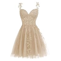 Teen Tulle Short Homecoming Dresses Women's Spaghetti Strap Lace Applique Prom Dress 2024 Cocktail Mini Gowns LVY002