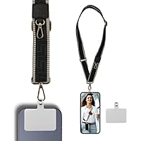 UNISEX PHONE STRAP:Cotton & PU Leather Crossbody Lanyard,2 Buckle Adapters,2 Carabiner Hangers,1 Cellphone Attachment Pad
