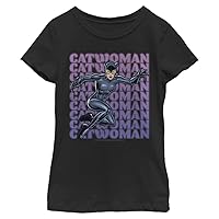 DC Comics Kids' Little, Big Batman Catwoman Name Stack Girls Short Sleeve Tee Shirt