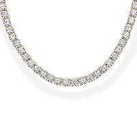 PAVOI 14K Gold Plated 3mm Simulated Diamond Tennis Necklace for Women | Tennis Chain | Chunky Long Gold Necklace for Women| Sizes 15