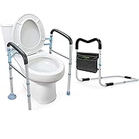 OasisSpace Stand Alone Toilet Safety Rail and Bed Rail for Seniors, Heavy Duty Medical Toilet Safety Frame for Elderly, Medical Bed Assist Bar with Storage Pocket