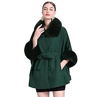 Winter Streetwear Women Poncho Cloak Square Collar Loose Waistband Oversize Pocket Coat