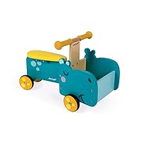 Janod Wooden Hippo Ride-On - Ages 12+ Months - J08003,Blue,Large