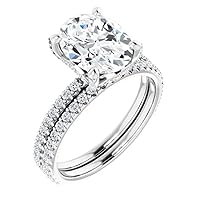 10K Solid White Gold Handmade Engagement Rings 2.25 CT Oval Cut Moissanite Diamond Solitaire Wedding/Bridal Ring Set for Woman/Her Propose Ring