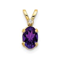 14k Yellow Gold Polished Diamond and Amethyst Pendant Necklace Measures 12x4.5mm Wide Jewelry for Women