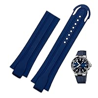 24mm*12mm Lug End Rubber Waterproof Watchband for Oris Wristband Silicone Watch Strap Stainless Steel Folding Clasp (Color : Blue-No Buckle, Size : 24-12mm)