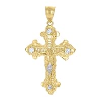Diamond2Deal 10k Two-Tone Gold Cubic Zirconia Crucifix Cross Religious Charm Pendant for Unisex
