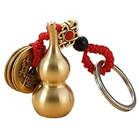 2 Pieces Chinese Feng Shui Wu Lou Keychains Luck Coins with Gourd Brass Key Ring for Wealth Success Good Luck and Longevity
