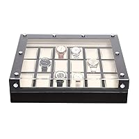 Watch Box Wooden 18 Grids Jewellery Organiser Watch Display Storage Boxes Transparent Window with Lid Removable Pads for Men or Women