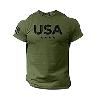 USA Stars Flag Men T Shirt American Gym Workout Cotton Tee
