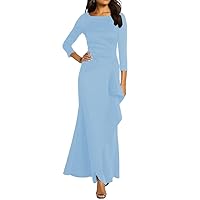 Sheath/Column Elegant Mother of The Bride Dress Scoop Neck Ankle Length 3/4 Length Sleeve Wedding Guest Dress 2024