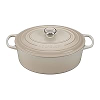 Le Creuset 9 1/2 Qt. Signature Oval Dutch Oven w/Additional Engraved Personalized Stainless Steel Knob - Meringue
