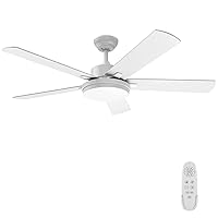 52 Inch Modern Ceiling Fan with Light and Remote Control, White, Dimmable, Adjustable Color Temperature, Timer, Reversible DC Motors, Easy Installation