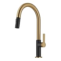 KRAUS Oletto Single Handle Pull-Down Kitchen Faucet in Brushed Brass / Matte Black, KPF-2820BBMB