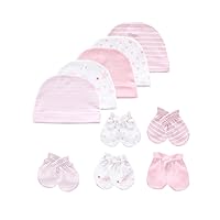 Baby Hat and Mittens Set Newborn Baby Hats Caps for Baby Boys Girls 0-6 Months 100% Cotton