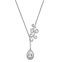Necklace Chain White Sterling Silver Cable Fancy Open Back Cubic Zirconia Cz 17.5 In 1 Mm