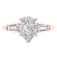 Clara Pucci 2.47ct Pear Baguette cut 3 stone Solitaire Stunning White lab created Sapphire Diamond Modern Ring 14k Rose Gold