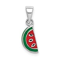 JewelryWeb 925 Sterling Silver Rhodium Plated for boys or girls Enameled Watermelon Pendant Necklace Measures 9.43x4.85mm Wide