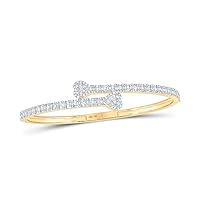 10kt Yellow Gold Womens Baguette Diamond Heart Cuff Bangle Bracelet 1-1/2 Cttw