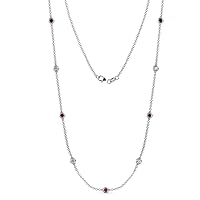 Red Garnet & Natural Diamond by Yard 9 Station Necklace (SI2-I1, G-H) 1.45 ctw 14K White Gold