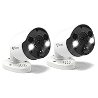 Indoor/Outdoor Home Security 4K Ultra HD NVR Wired Bullet Camera and Spotlight, Color Night Vision, Heat & Motion Sensing Light, 2-Way Audio, Siren, Compatible w/NVR w/PoE, SWNHD-887MSFB 2 Pack