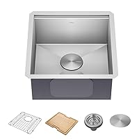 Kraus KWU111-17 Kore Workstation Undermount 16 Gauge Single Bowl Bar Kitchen Sink with Integrated Ledge and Accessories (Pack of 5), 17 Inch, Stainless Steel, Metallic Silver