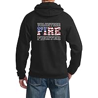 Volunteer Firefighter US Flag Pullover Hoodie Front and Back