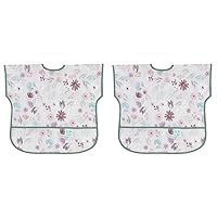 Bumkins Bibs, Baby and Toddler Bibs, Bibs for Girls and Boys, Large for 1-3 Years, Short Sleeve Bib for Kids, Mess Proof Lightweight Waterproof Fabric Bib (Pack of 2)