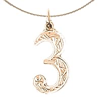 Number Three | 14K Rose Gold Number Three, 3 Pendant with 18