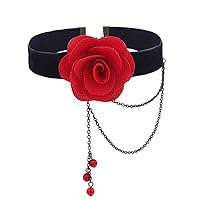 Angoter Gothic Lace Choker Necklace Retro Red Black Rose Women Necklace Wedding Jewelry