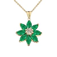 EMERALD AND DIAMOND DAISY PENDANT NECKLACE IN YELLOW GOLD - Gold Purity:: 14K, Pendant/Necklace Option: Pendant With 20