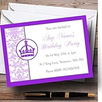 Purple Princess Crown White Personalized Birthday Children's Party Invitations