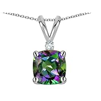 Solid 14k White Gold 7mm Cushion-Cut Pendant Necklace
