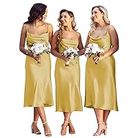 Gold Bridesmaid Dresses Short Cowl Neck Prom Dress Tea Length Satin Formal Dresses for Women Size 18