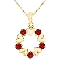 Created Round Cut Red Garnet Gemstone 925 Sterling Silver 14K Gold Over Valentine's Special Open Circle Heart Pendant Necklace for Women's & Girl's