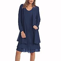 Women's Tiered Jacket Dress Chiffon Mother of The Bride Dresses Long Sleeve Knee Length Two-Piece Leisure and Comfort