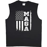 Mens Sleeveless T-shirt Muscle Tee Trump MAGA American Flag