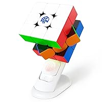 GAN 356 R S with Cube Display Stand, 3x3 Speed Cube Gans 356RS Magic Cube Stickerless and Plastic Speed Cube Holder Adjustable Puzzle Cube Accessories
