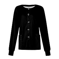 Women Scrubs,Nursing Working Cardigan For Women Solid Color Printed Warm Up Medical Jacket Scrub Button Down Tops With Pocket Valentines Sweater