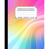 Composition Notebook: Preppy Rainbow Colorful Aesthetic Book for Writing. Pretty Pastel Lined Notebook for Girls, Kids, School, Students and Teachers. 100 Page Wide Ruled Blank Lined Paper, 7.5 x 9.25