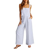 ANRABESS Women's 2 Piece Outfits Linen Pants Jumpsuit Matching Lounge Set Casual Summer Beach Vacation Trendy Clothes